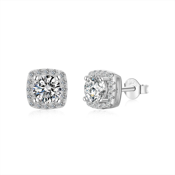 <MAGIC>Classic Round Center Stone Stud Earrings