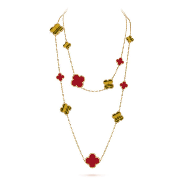 ˇMagic JewelryˇCLOVER 16 MOTIF CARNELIAN TIGER EYE ROSE GOLD NECKLACE