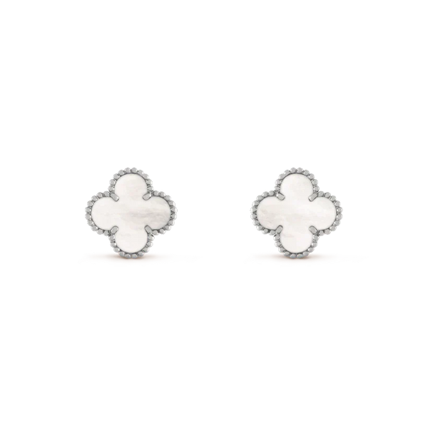 ˇMagic JewelryˇCLOVER MEDIUM 1 MOTIFS  WHITE MOP EARRINGS SILVER