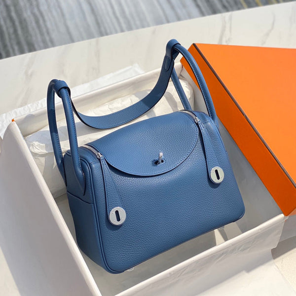 HM LINDY 30 BAG IN LYNCH BLUE CALFSKIN SILVER HARDWARE