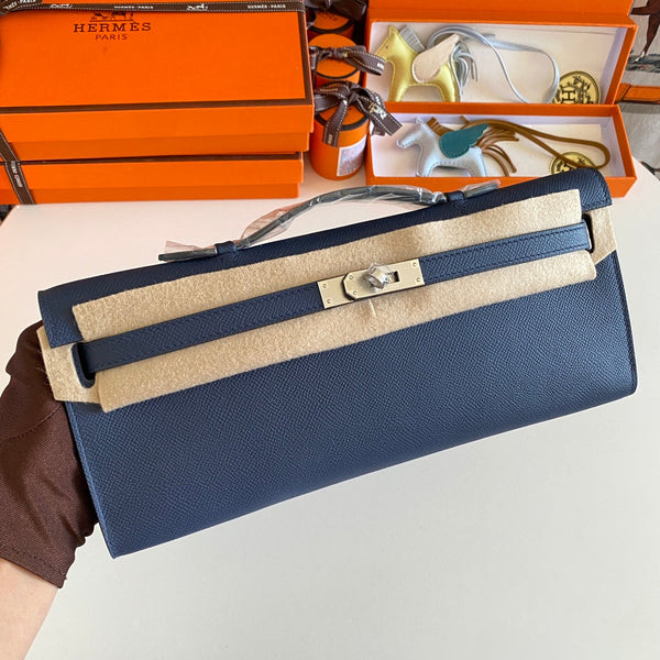 KELLY CUT 31 IN CLASSIC BLUE CALFSKIN WITH SILVER HARDWARE