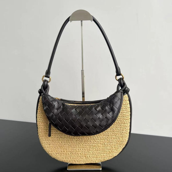 GEMELLI SHOULDER BAG 36 IN BEIGE RAFFIA AND FONDANT LAMBSKIN