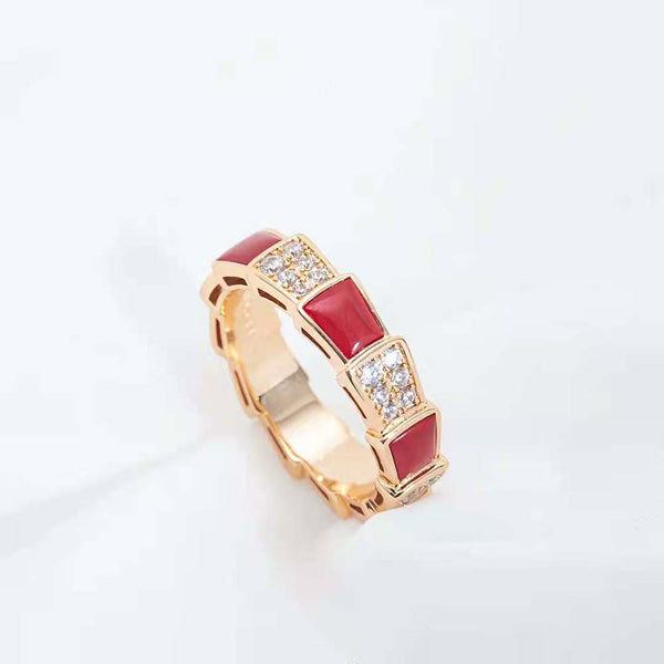 <MAGIC>SERPENTI RING PINK GOLD CARNELIAN DIAMOND PAVED 4MM