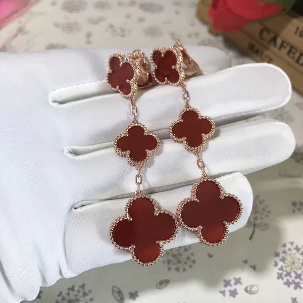 ˇMagic JewelryˇCLOVER 3 MOTIF CARNELIAN DROP EARRINGS