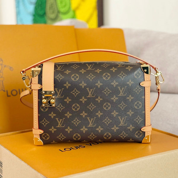 LV 25S SIDE TRUNK 30 IN BROWN MONOGRAM CANVAS LEATHER TRIM GOLD HARDWARE