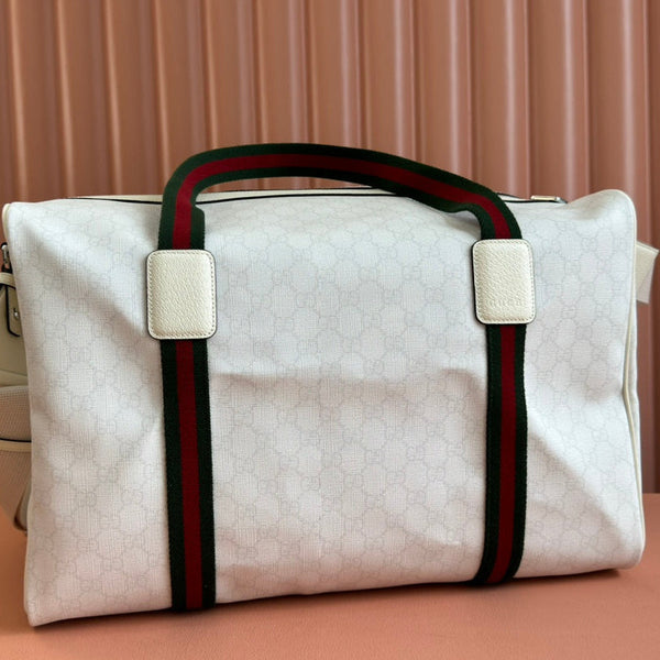 MEDIUM DUFFLE BAG WITH WEB 47 IN WHITE SOFT GG CALFSKIN