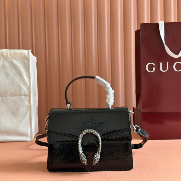 DIONYSUS MEDIUM SHOULDER BAG 22 IN BLACK GG GLOSSY LAMBSKIN