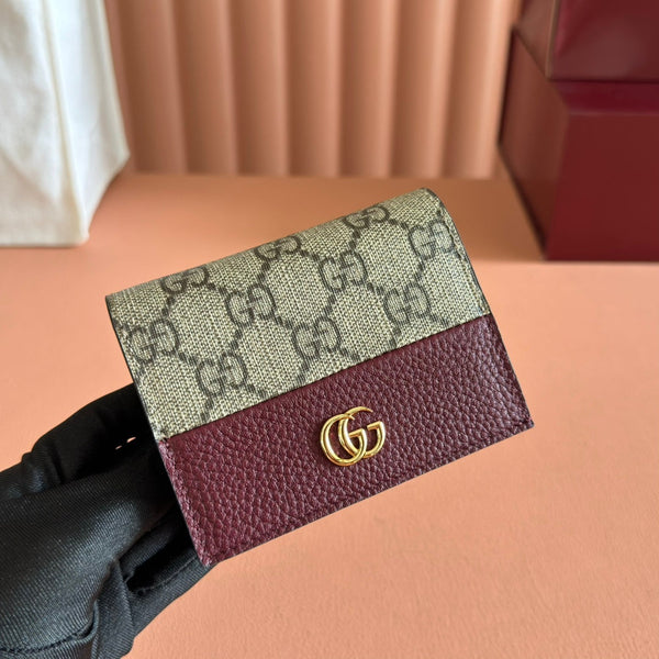 MARMONT BAG 11 IN BEIGE EBONY GG CANVAS DARK RED CALFSKIN