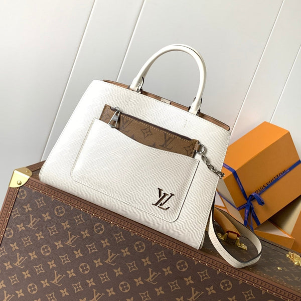 MARELLE TOTE BB BAG 30 IN WHITE EPI GRAIN COWHIDE LEATHER