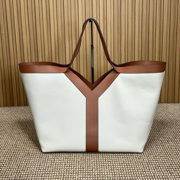 Y TOTE BAG 39 IN TAWNY BROWN MIX WHITE CALFSKIN